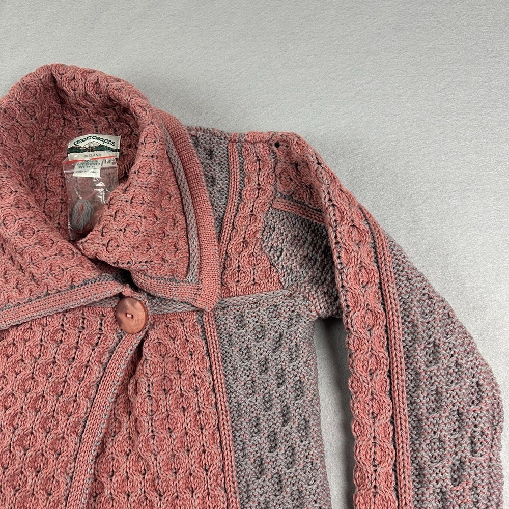 Aran Crafts Cardigan Sweater Womens M button Merino Wool Cable Knit Fisherman - Picture 8 of 15